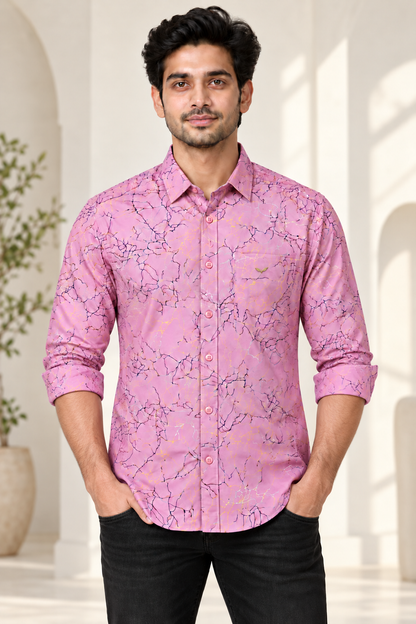 Crackle Print Full Sleeve Pocket Shirt - Lilac Pink - modern model, folded sleeves, without supplier labels or tags