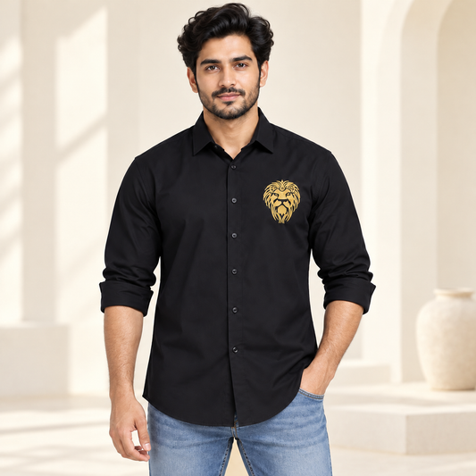 Gold Lion Full Sleeve Shirt - Black - modern model, folded sleeves, without supplier labels or tags
