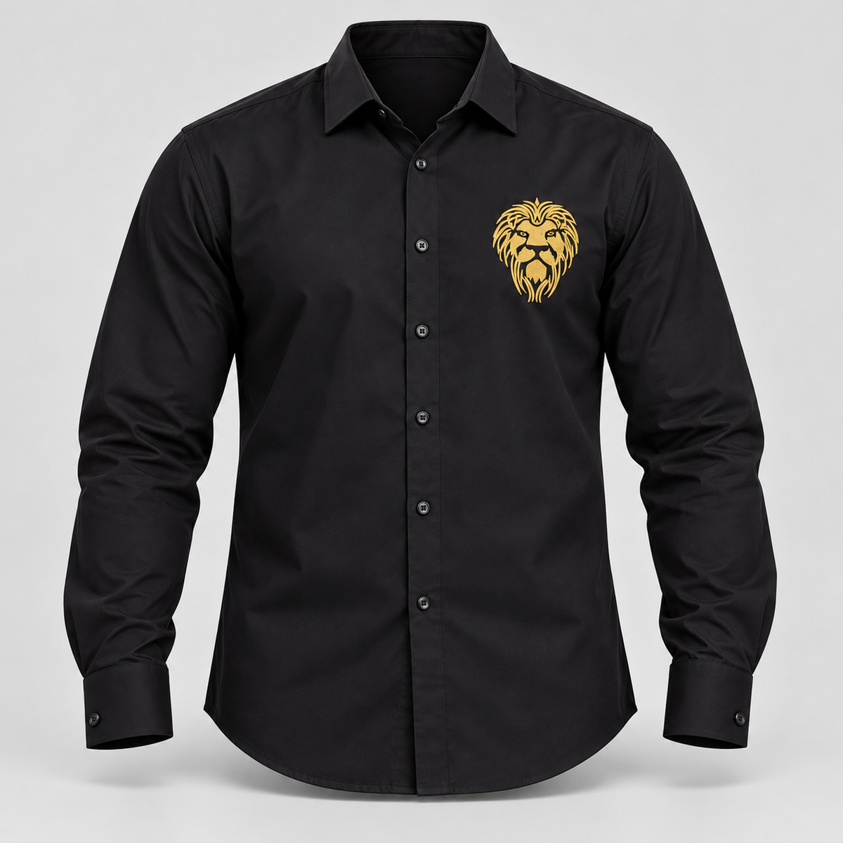 Gold Lion Full Sleeve Shirt - Black - 3D product front, without supplier labels or tags