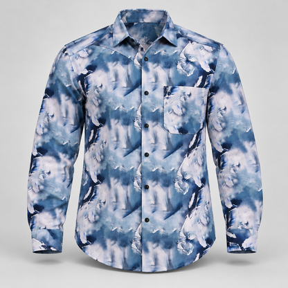 Abstract Wash Full Sleeve Pocket Shirt - Slate Blue - 3D product front, without supplier labels or tags