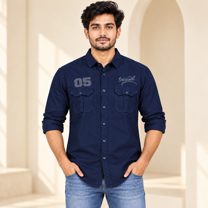 05 Original Double Flap Pocket Full Sleeve Shirt - Navy
