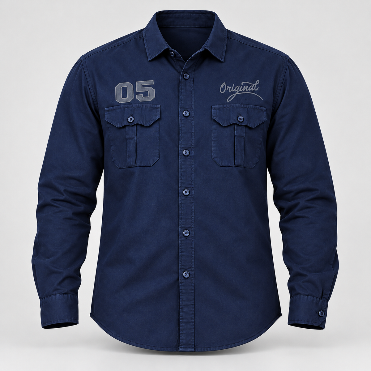 05 Original Double Flap Pocket Full Sleeve Shirt - Navy - 3D product front, without supplier labels or tags