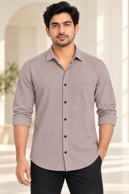 Vertical Texture Full Sleeve Shirt - Dusty Taupe - modern model, folded sleeves, without supplier labels or tags