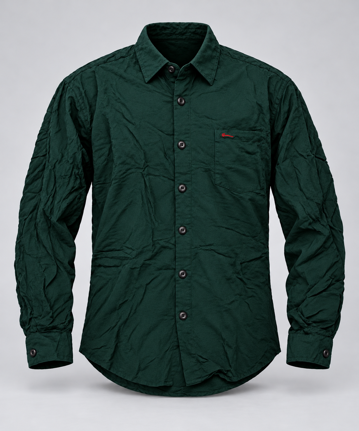 Textured Full Sleeve Pocket Shirt - Dark Green - 3D product front, without supplier labels or tags