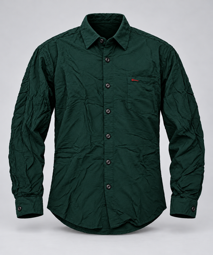 Textured Full Sleeve Pocket Shirt - Dark Green - 3D product front, without supplier labels or tags