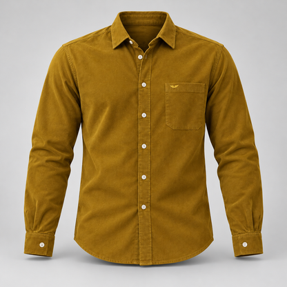 Plain Full Sleeve Wing Pocket Shirt - Mustard - 3D product front, without supplier labels or tags