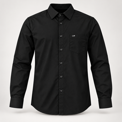 Plain black full sleeve pocket shirt - clean dimensional product front