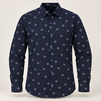 Open Ring Print Full Sleeve Shirt - Navy - clean dimensional product front, without hangtags