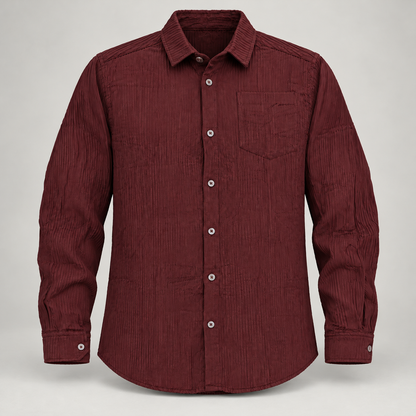 Vertical Texture Full Sleeve Pocket Shirt - Burgundy - clean dimensional product front, without hangtags