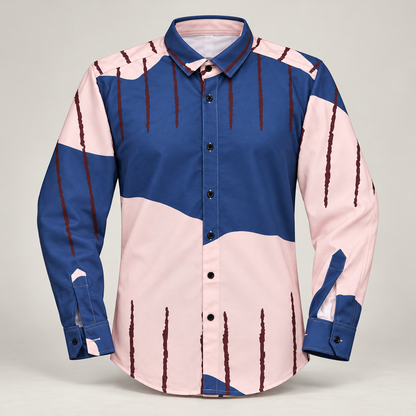 Wave Colour Block Full Sleeve Shirt - Blue Blush - clean dimensional product front, without hangtags