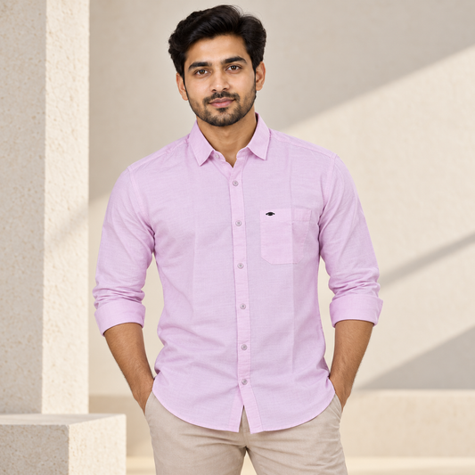 Full Sleeve Oval Pocket Shirt - Lilac Pink - modern model with rolled sleeves, without hangtags
