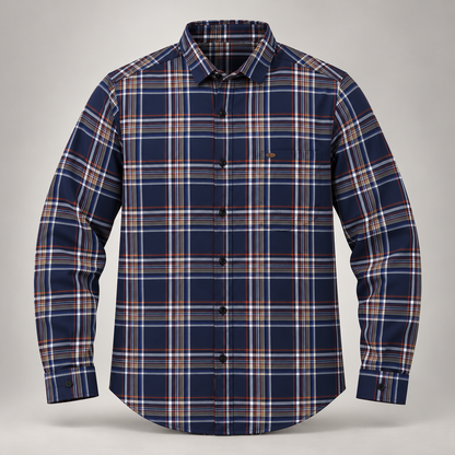 Plaid Full Sleeve Pocket Shirt - Navy Multicolour - clean dimensional product front, without hangtags