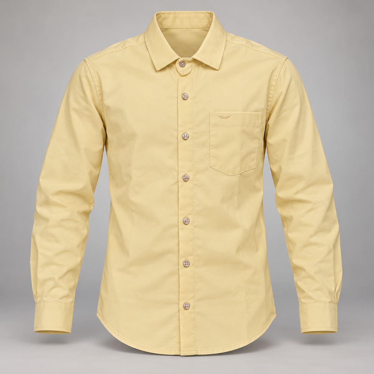 Cream yellow wing pocket full sleeve shirt - clean dimensional product front