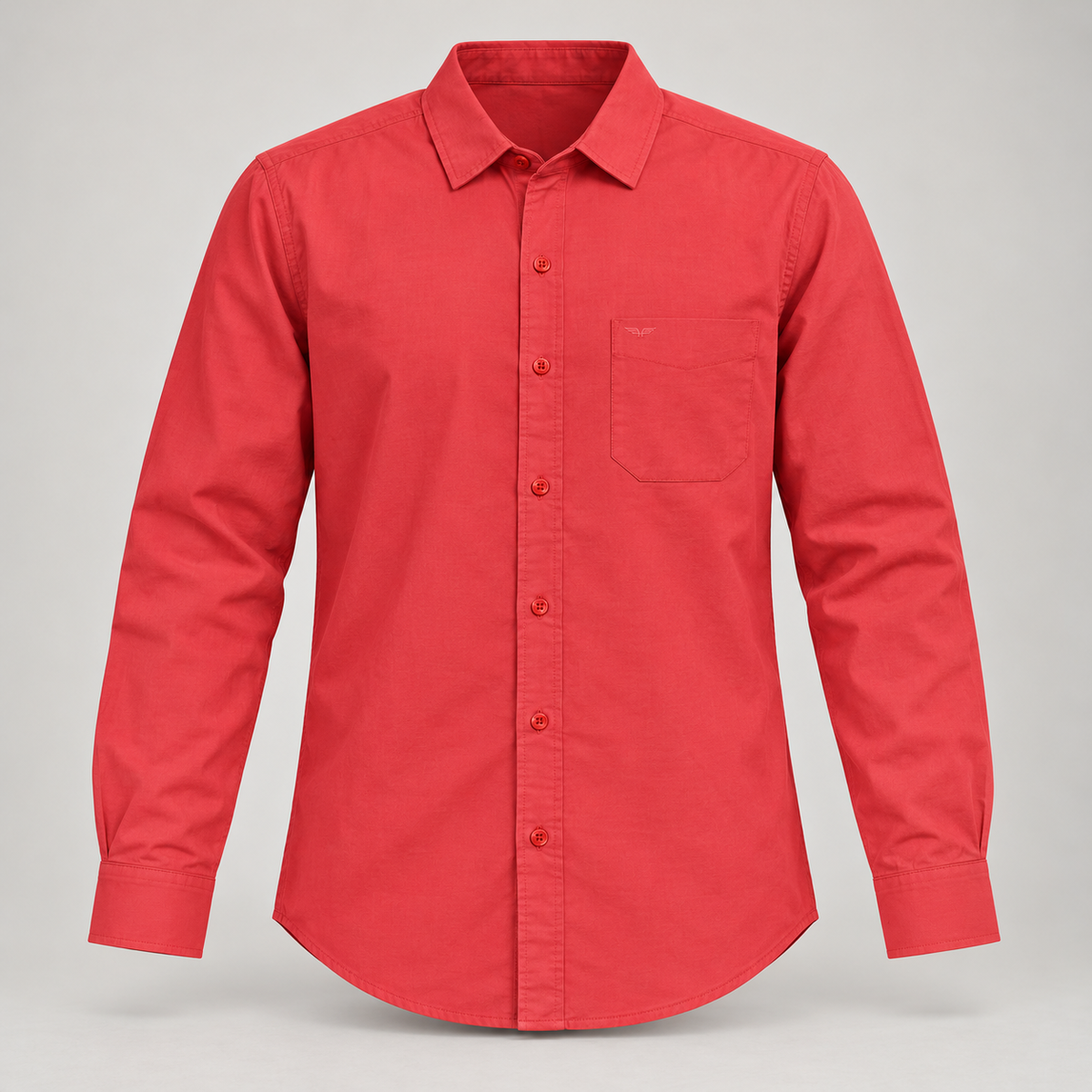 Plain Full Sleeve Wing Pocket Shirt - Coral Red - clean dimensional product front, without hangtags