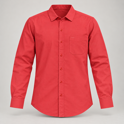 Plain Full Sleeve Wing Pocket Shirt - Coral Red - clean dimensional product front, without hangtags