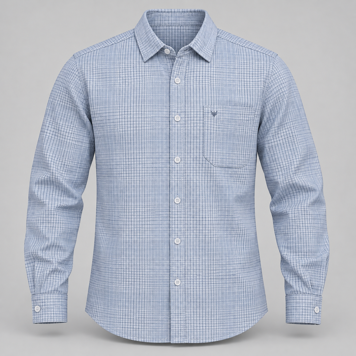 Pale blue grey fine grid full sleeve shirt - clean dimensional product front