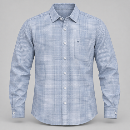 Pale blue grey fine grid full sleeve shirt - clean dimensional product front
