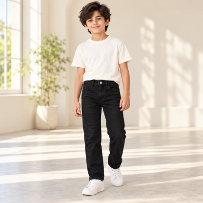Boys' Black Normal Fit Jeans — full model lifestyle view
