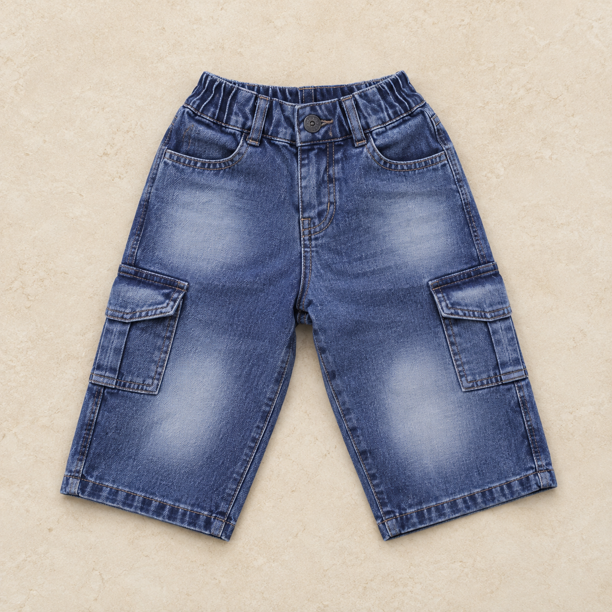 Dark Blue Mom Fit Cargo Jeans — product-only front view