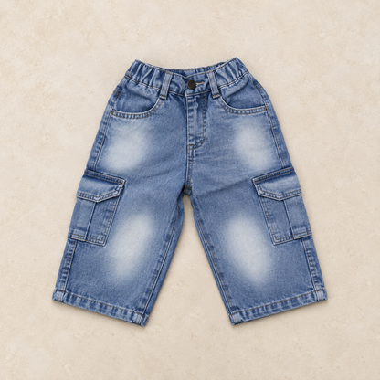 Light Blue Mom Fit Cargo Jeans — product-only front view