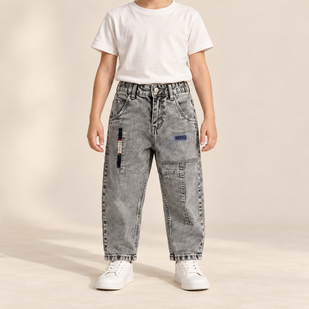 Light Grey Detail Mom Fit Jeans — model wearing the jeans