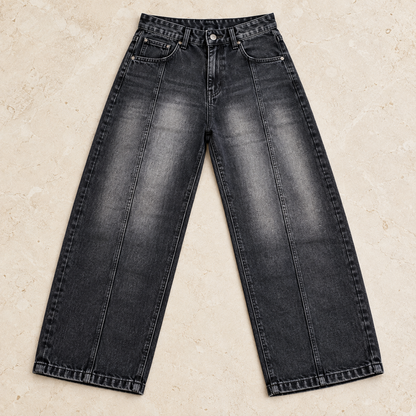Charcoal Panel Baggy Jeans — product-only front view
