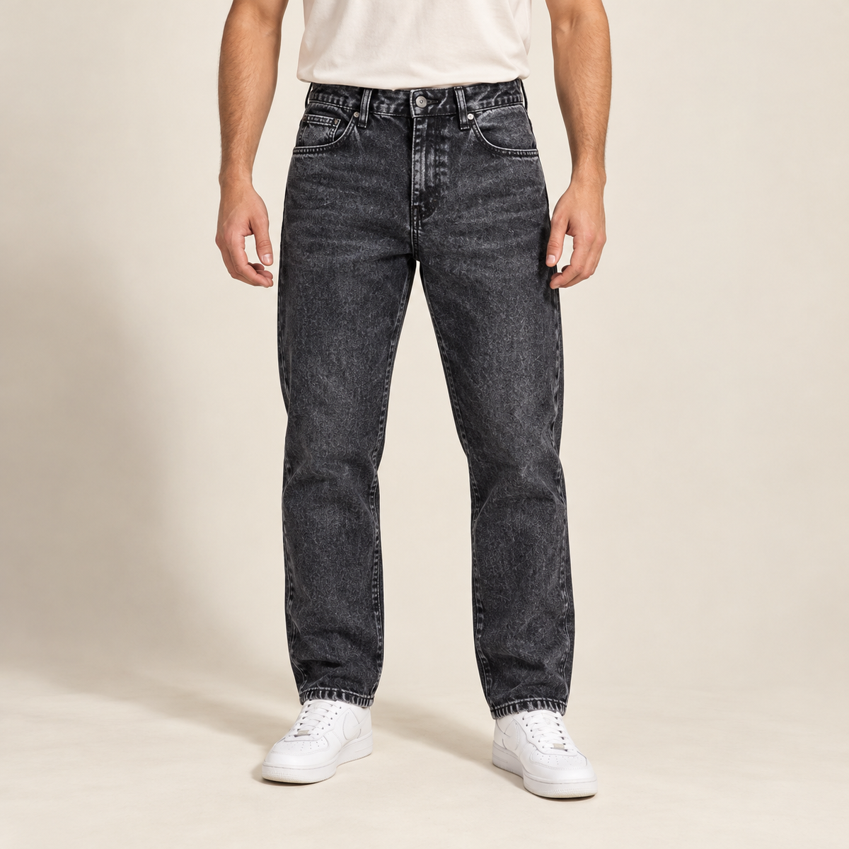 Black Stonewash Mom Fit Jeans — model wearing the jeans