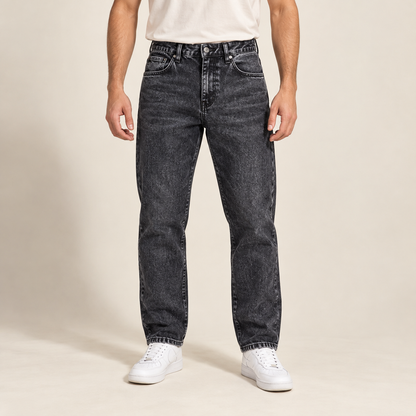 Black Stonewash Mom Fit Jeans — model wearing the jeans
