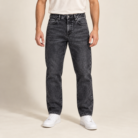 Black Stonewash Mom Fit Jeans — model wearing the jeans