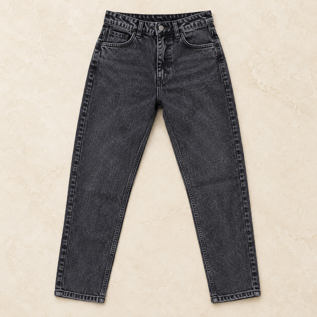 Black Stonewash Mom Fit Jeans — product-only front view
