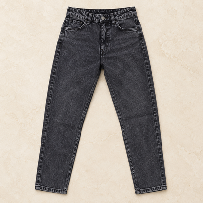 Black Stonewash Mom Fit Jeans — product-only front view
