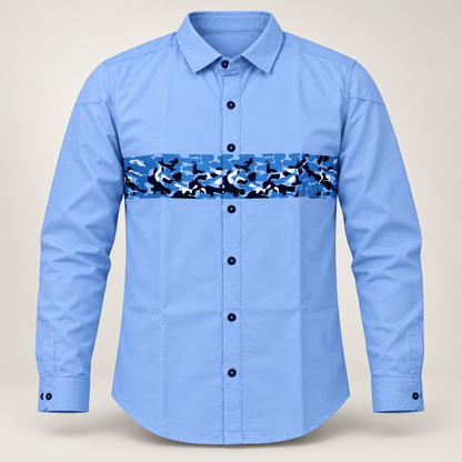 Camouflage Chest Band Full Sleeve Shirt - Light Blue - clean dimensional product front, without hangtags