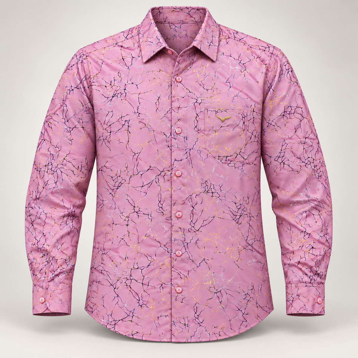 Crackle Print Full Sleeve Pocket Shirt - Lilac Pink - clean dimensional product front, without hangtags