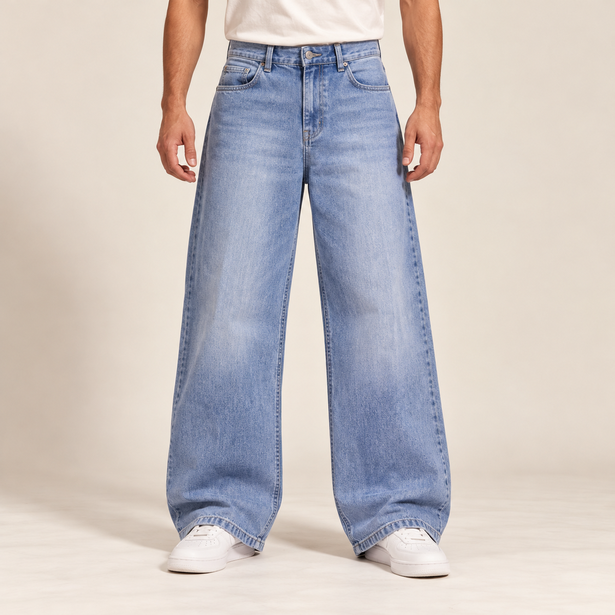 Light Blue Baggy Jeans — model wearing the jeans