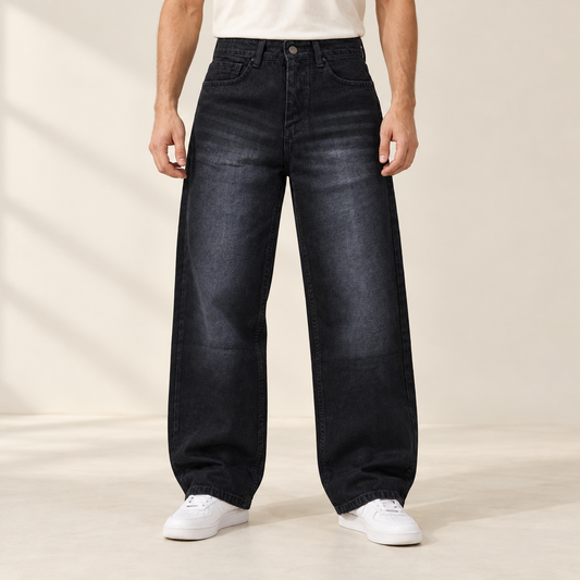 Black Washed Wide-Leg Jeans — model wearing the jeans