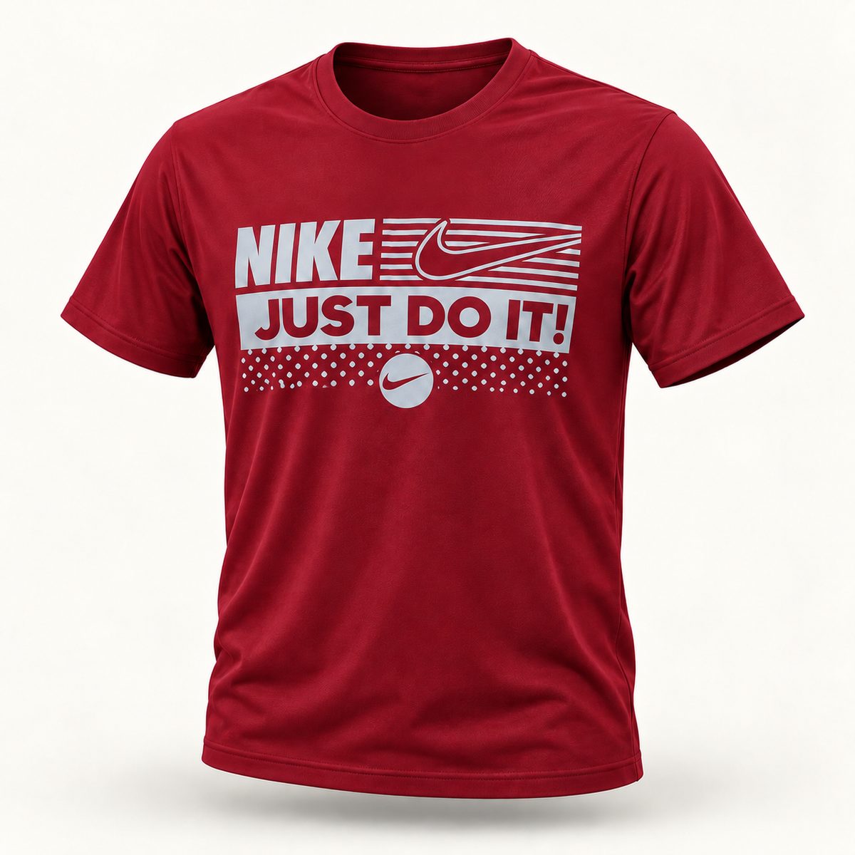 Men's Maroon printed short-sleeve round-neck T-shirt — 3D product view