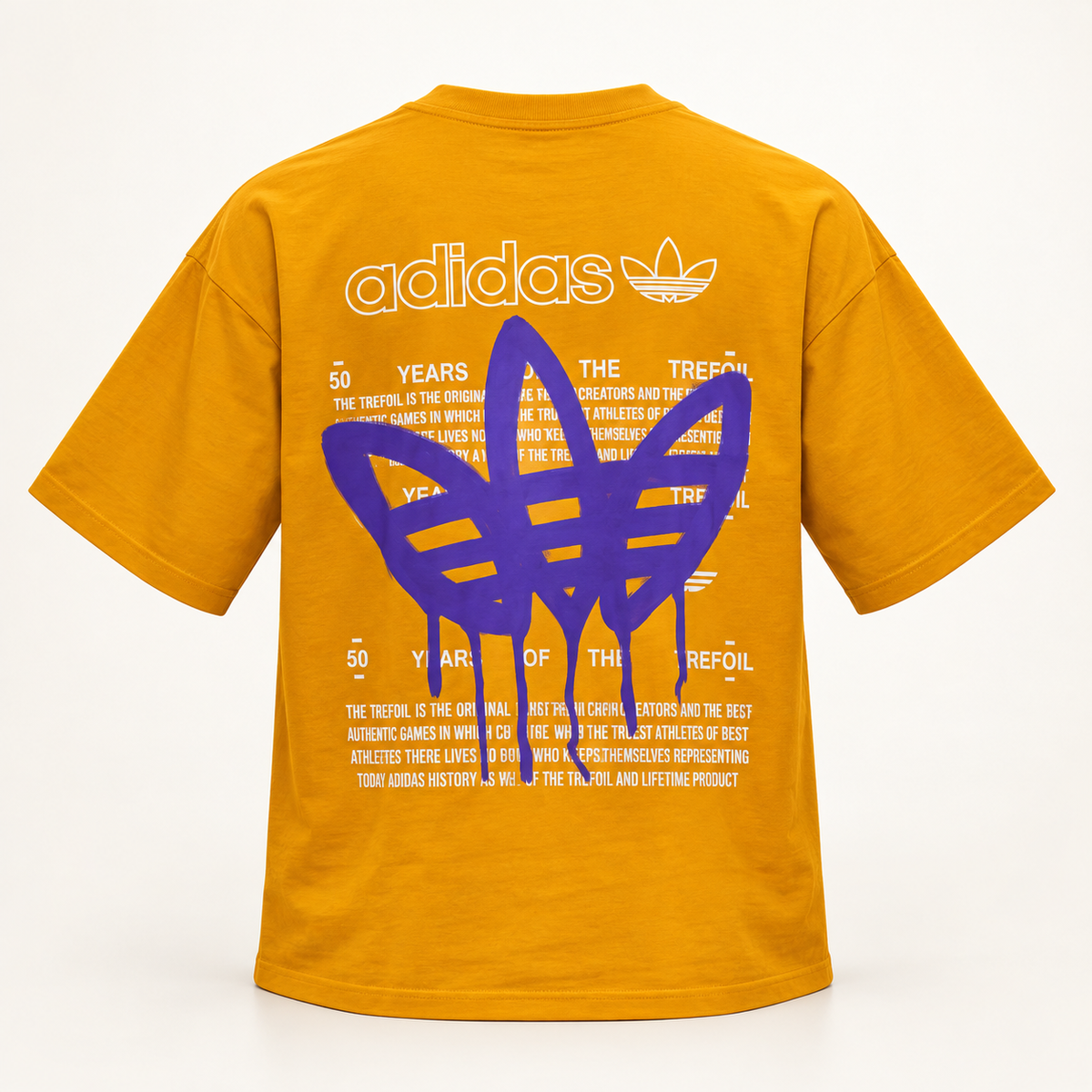 Front and Back Graphic Drop Shoulder T-Shirt - Mustard — back print view