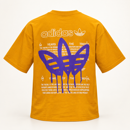 Front and Back Graphic Drop Shoulder T-Shirt - Mustard — back print view