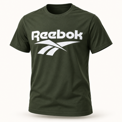Men's Olive Green printed short-sleeve round-neck T-shirt — 3D product view