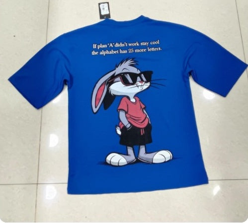 Stay Lazy Front and Back Print Drop Shoulder T-Shirt - Royal Blue — back print view