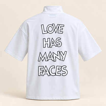 Front and Back Print Drop Shoulder High Neck T-Shirt - White — back print view