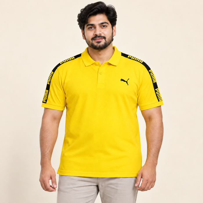 Shoulder Tape Polo T-Shirt - Yellow