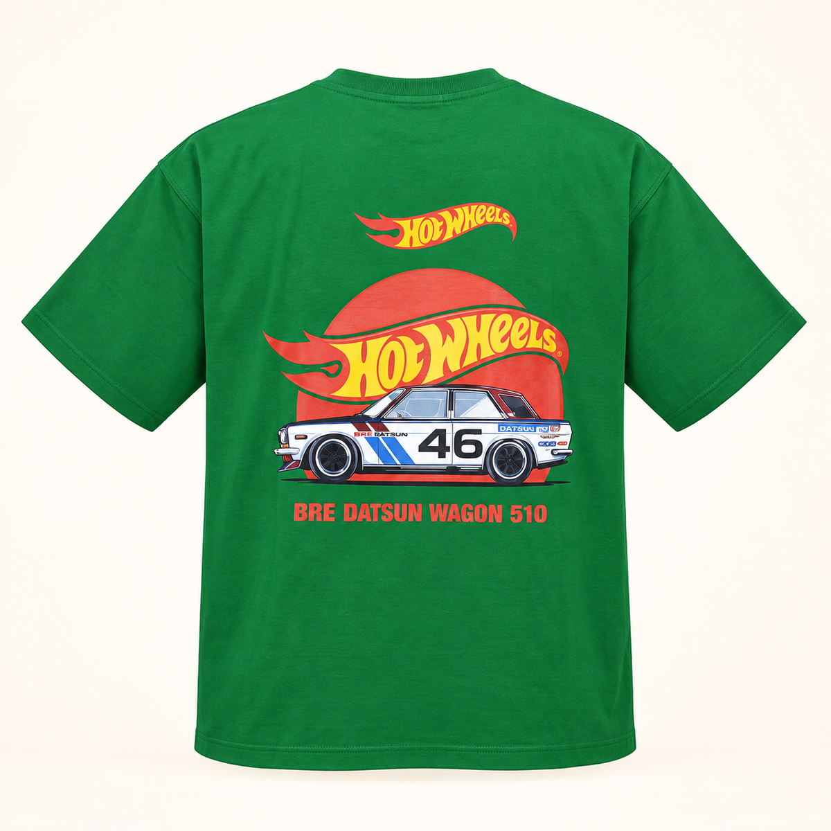 Car Graphic Front and Back Print Drop Shoulder T-Shirt - Green — product back