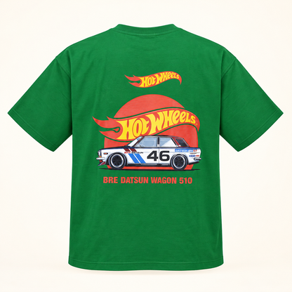 Car Graphic Front and Back Print Drop Shoulder T-Shirt - Green — product back