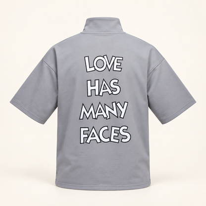 Front and Back Print Drop Shoulder High Neck T-Shirt - Grey — product back
