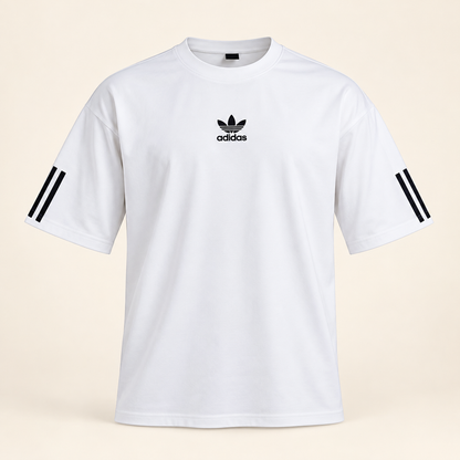 Sleeve Stripe Drop Shoulder T-Shirt - White — product front