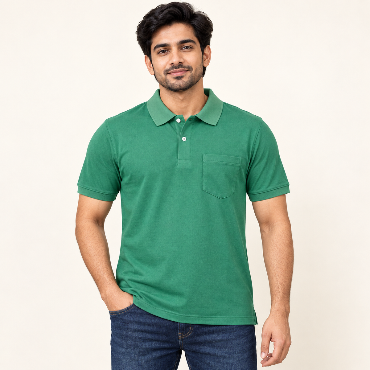 Pocket Polo T-Shirt - Green — model front