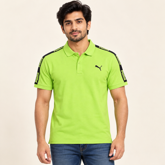 Shoulder Tape Polo T-Shirt - Lime Green — model front