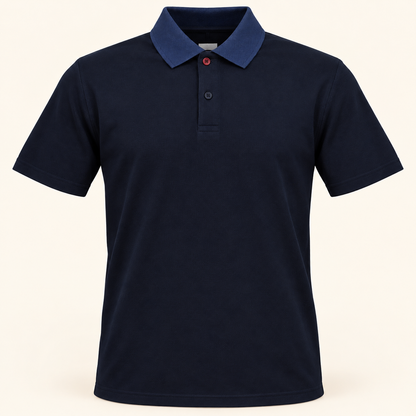 Contrast Collar Polo T-Shirt - Navy Blue — product front
