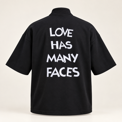Front and Back Print Drop Shoulder High Neck T-Shirt - Black - product back